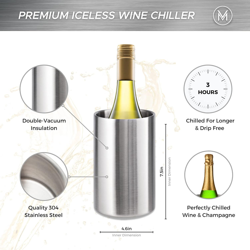 Premium Champagne Bucket - Keeps 750ml Bottles Cold for Hours - Insulated White Wine Bottle Cooler Without Ice