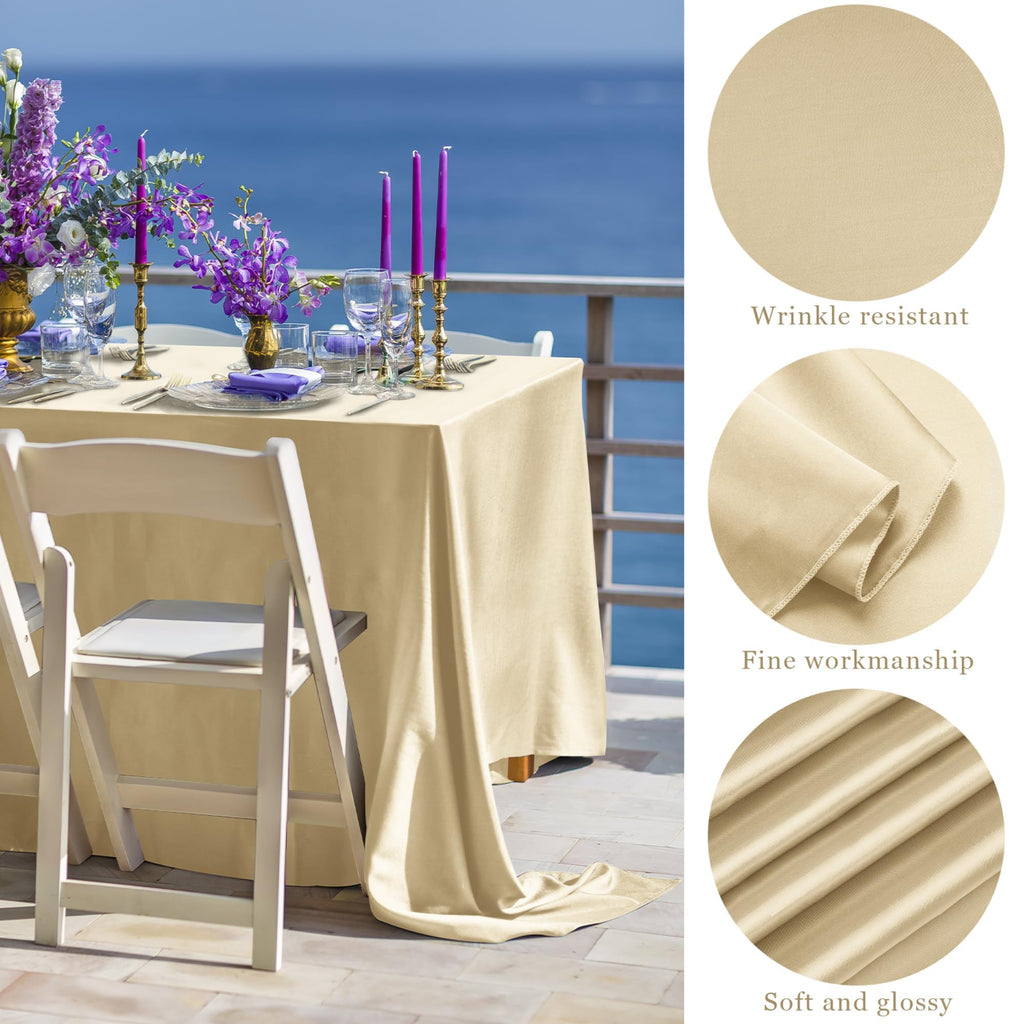 8 Pack Champagne Satin Tablecloth 102 x 58'' Overlay Table Cover