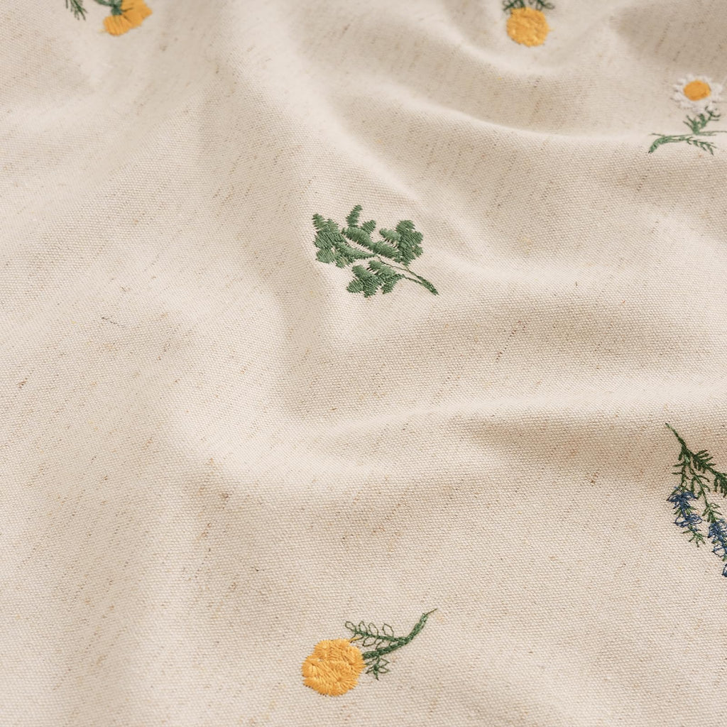 Boho Linen Blend Tablecloth 60 x 60 Inch, Beige Embroidered Daisy Floral Table Cover with Tassel Fringe, Soft