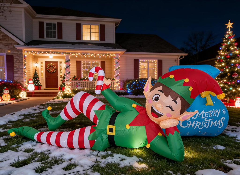 10FT Christmas Inflatables Lying Elf Outdoor Yard Decoration