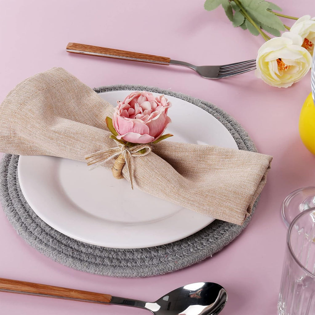 Flower Napkin Rings,Pink Peony Flower Handmade Napkin Holder Rings Table Decorations for Wedding,Fall,Daily - Set of 8