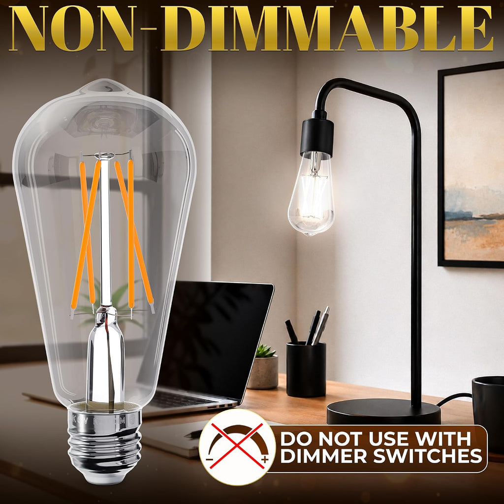 12 Pack Edison Bulbs 60 Watt Equivalent, E26 LED ST58 ST19