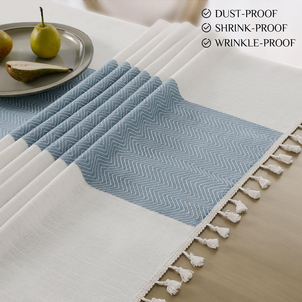 Outdoor Linen Round Tablecloth with Tassel, 55 x 55 Inch