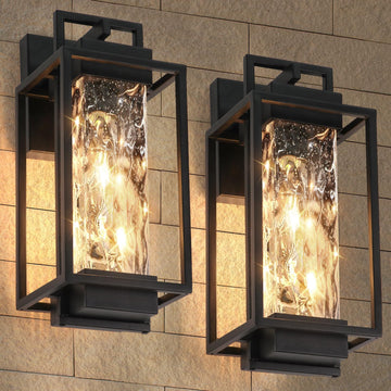 2-Pack 15" Modern Outdoor Wall Lights, Black Exterior Sconces