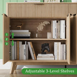 Buffet Sideboard, 60'' Sideboard Cabinet with 2 Drawers and 4 Wave Doors, Sideboard with Adjustable Shelves, Light Oak