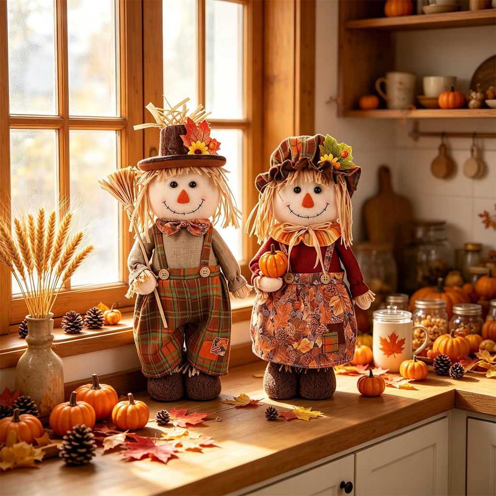 Fall Decoration 2Pack Standing Scarecrows with Stretchable Legs 22" to 28"