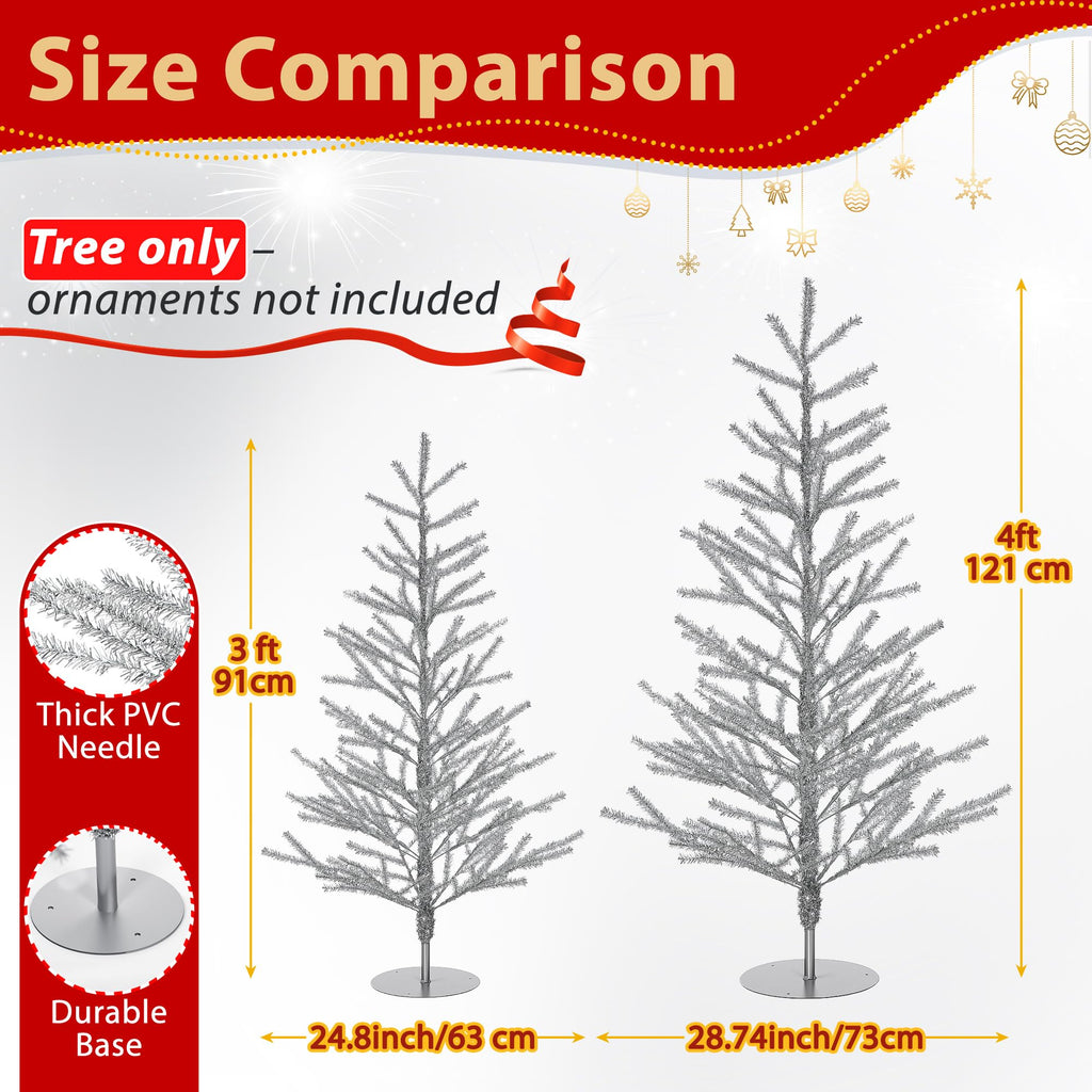 4ft Silver Christmas Tree, Retro Aluminum Christmas Tree, Tinsel Trees