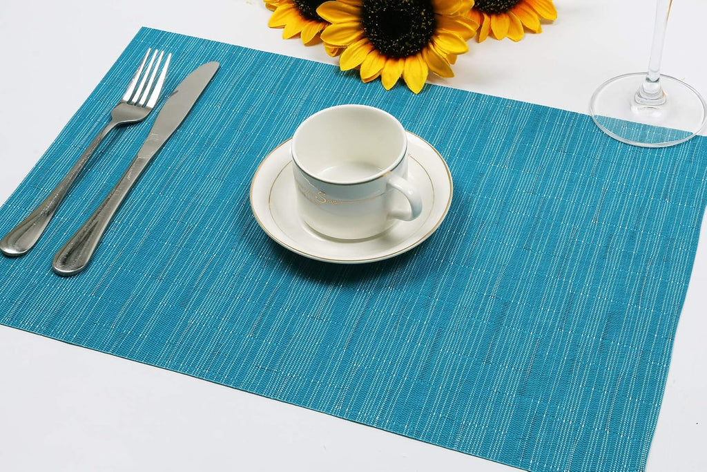 Woven Vinyl Placemats Wipe Clean Wasahble Place Mats for Dining Table Heat Resistant Non Slip Table Mats (6 - Set of 6