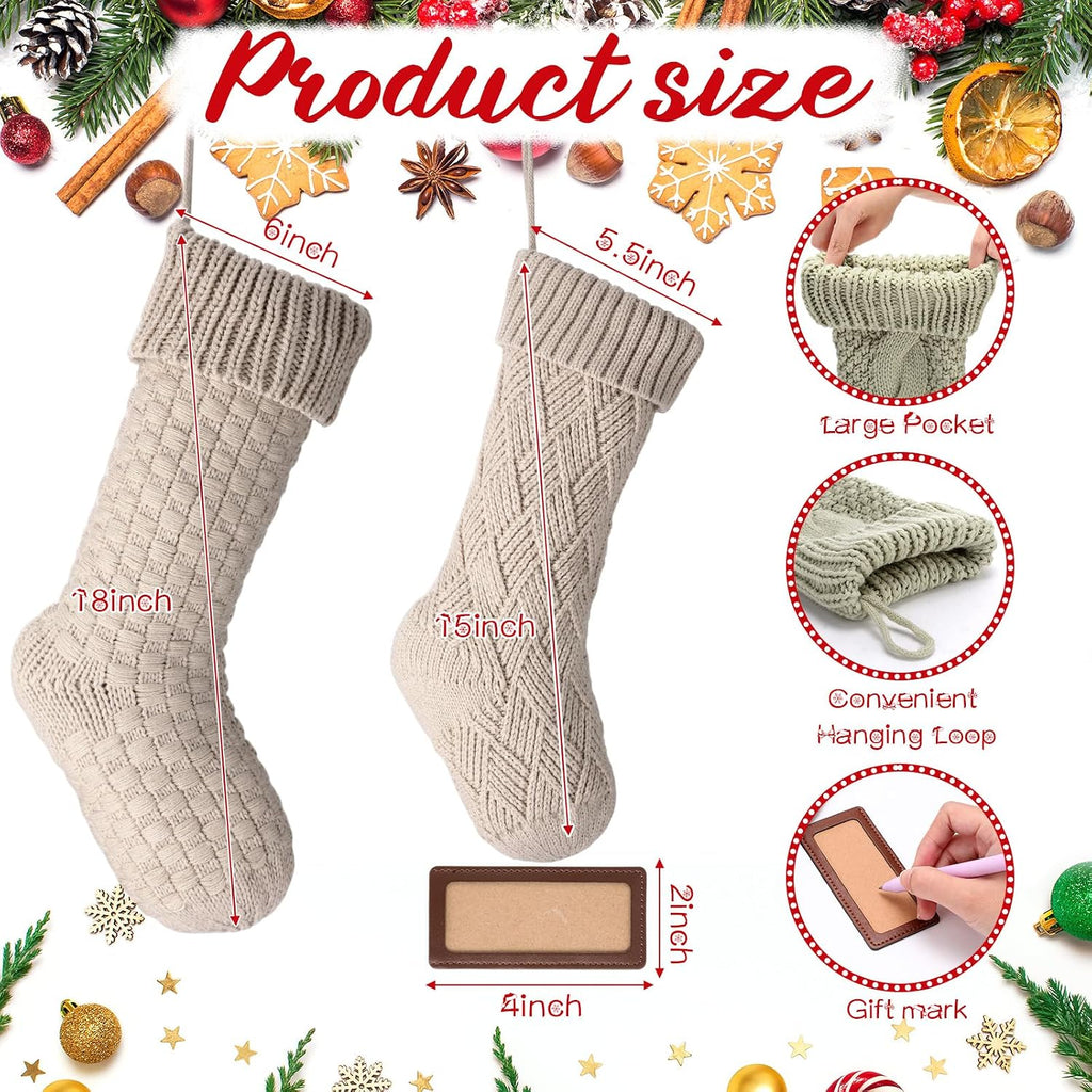 8 Pack Neutral Christmas Stockings Bulk, Pink, Farmhouse