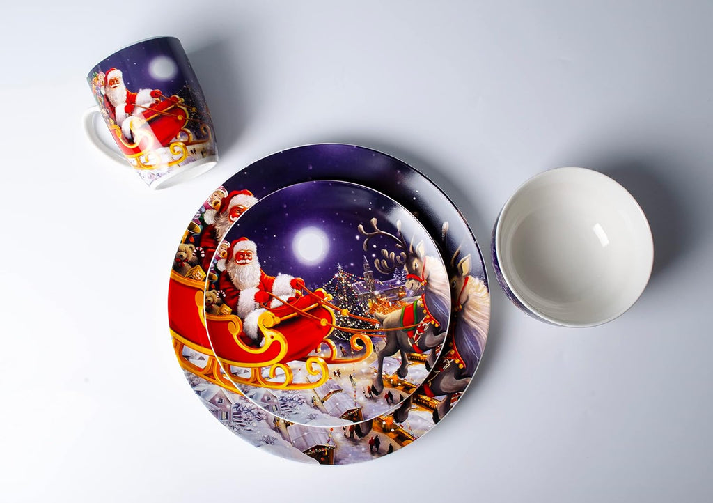 Porcelain Dinnerware Sets Christmas Gecorations Gift Theme Ceramic Plates Bowls16 Piece Dinner Service Sets (Blue)