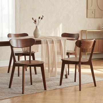 100% Solid Oak Dining Chairs Set of 4, Mid-Century Modern Dining Room Chairs, Wooden Kitchen Chairs with Curved