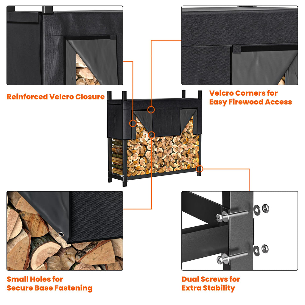 4ft Heavy Duty Firewood Rack with Waterproof Cover