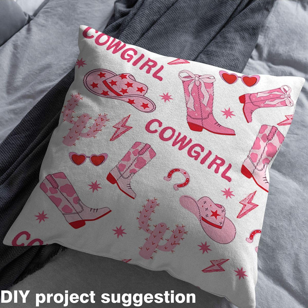 Cowgirl Decorative Fabric by The Yard Soft Polyester, Pink Bowknot Western Boots Cap Starry Fabric for and Home DIY