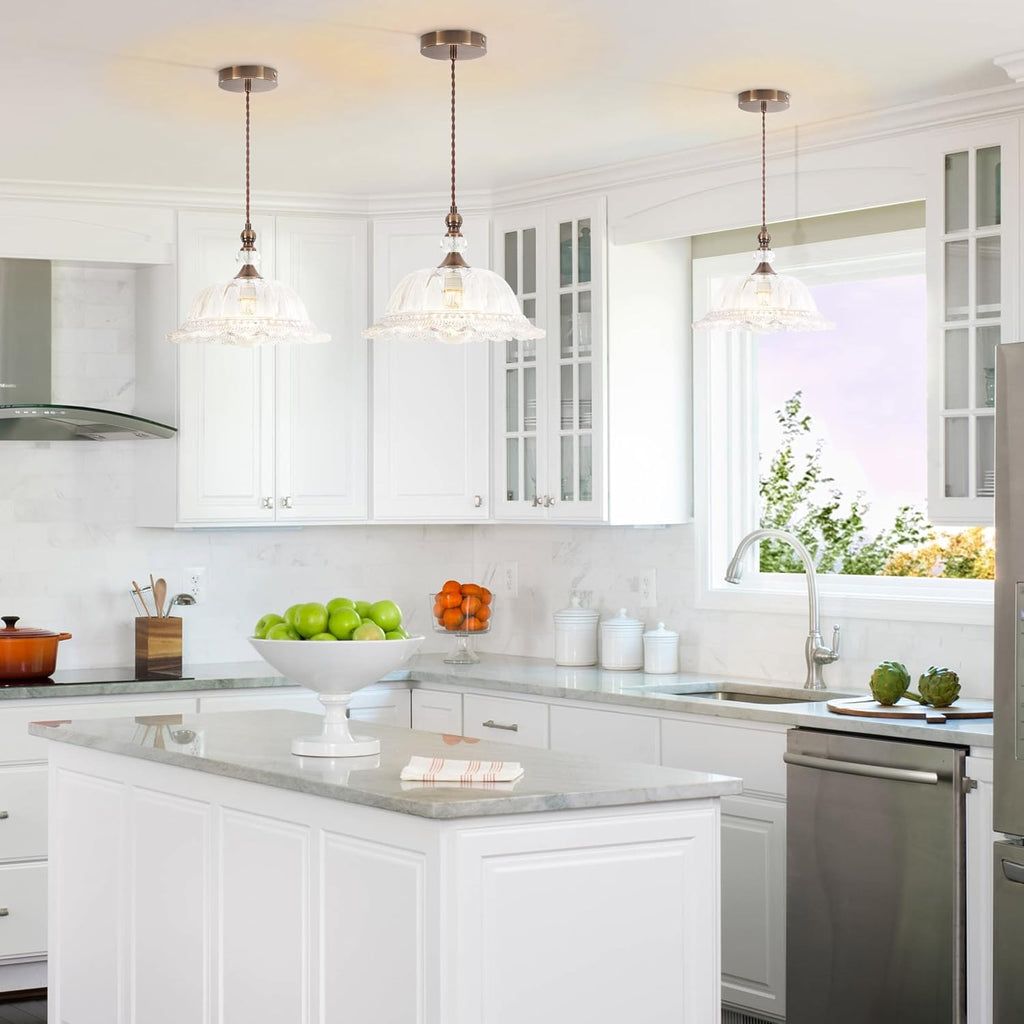 Vintage Pendant Light Fixtures for Kitchen Island Brass Gold 10.6" Glass Small Pendant Lights Adjustable Hanging