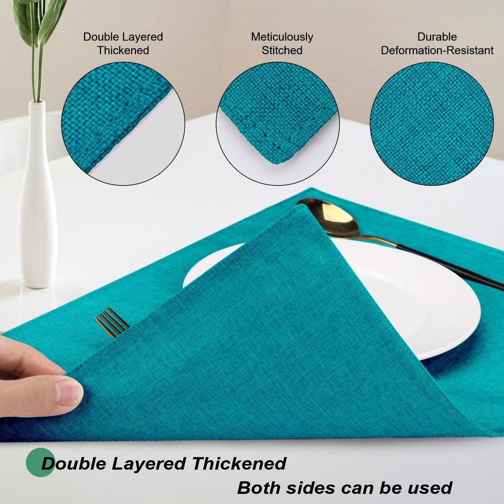 Cloth Placemats Set of 4, Cotton Linen Blend Place Mats, Teal
