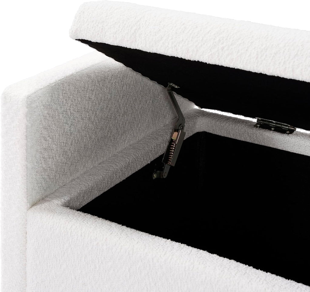 Boucle Upholstered Storage Bench 50.8" End of Bed Bench with 2 Round Pillows & Solid Wood Legs, Ample Hidden Storage