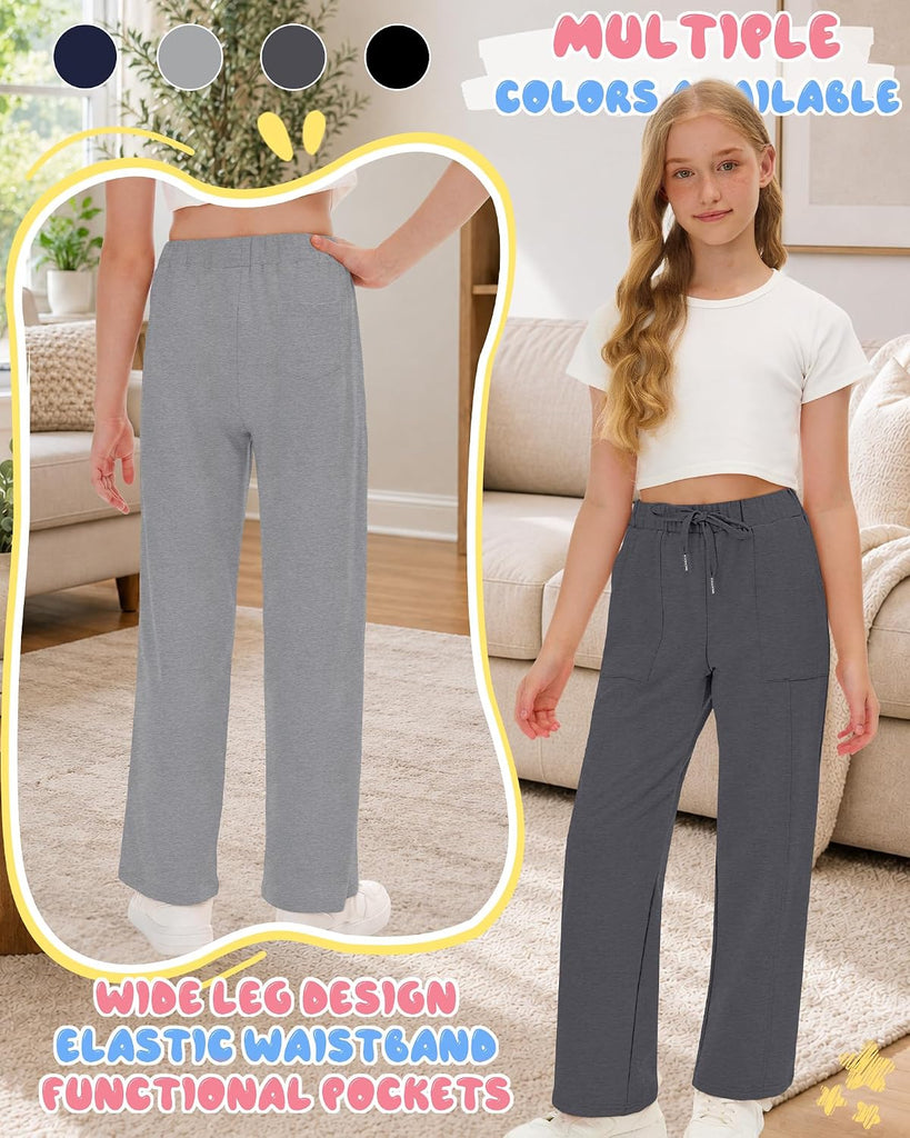 4 Packs Girls' Wide Leg Sweatpants