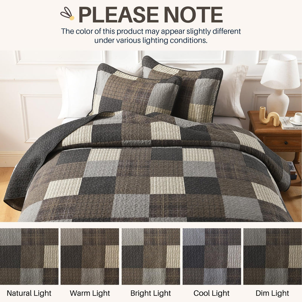 Quilts, Classic Plaid Design, Charcoal/Coffee Brown/Khaki