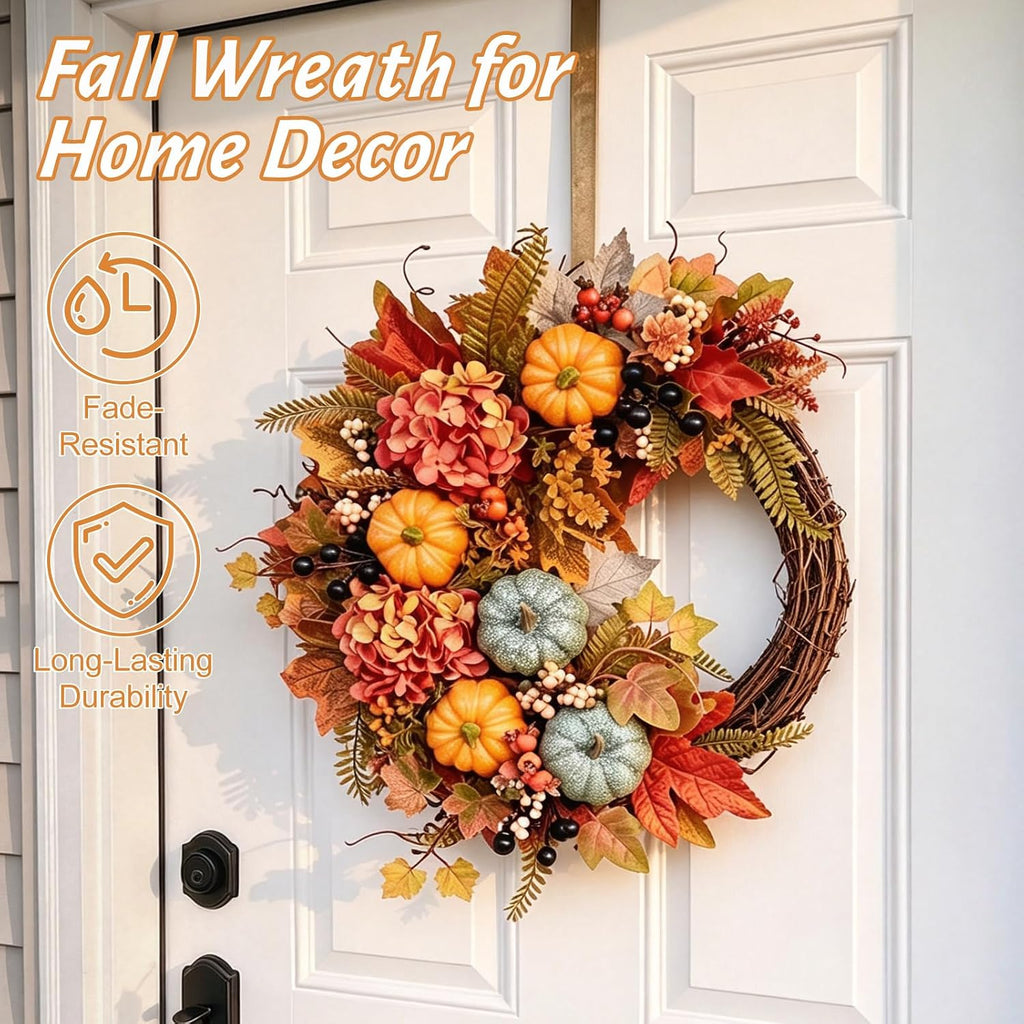 Fall Wreaths for Front Door Artificial Half-Circle Harvest Fall Door Wreath