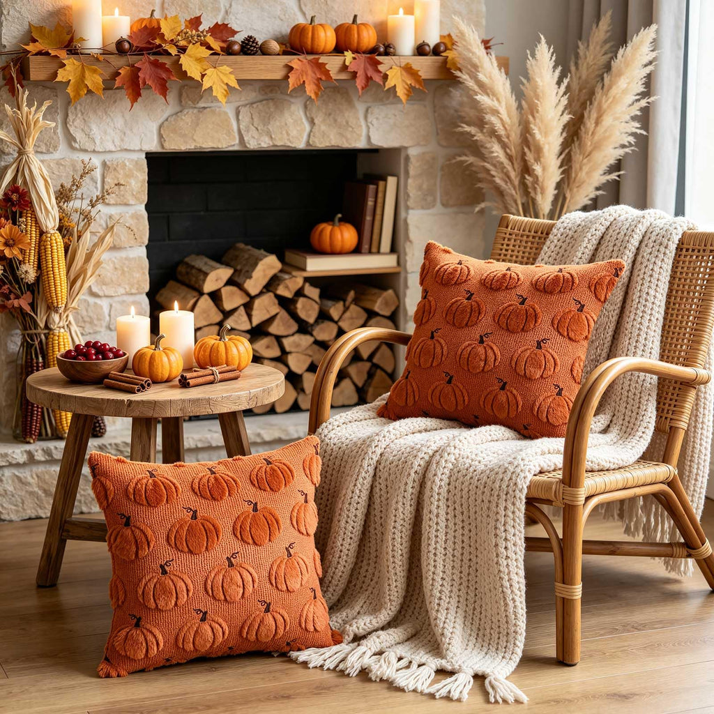 Fall 24x24 Throw Pillow Covers Set of 2, Autumn Pumpkin Throw Pillow Cases Soft Plush Faux Fur Wool 24 x 24 Autumn