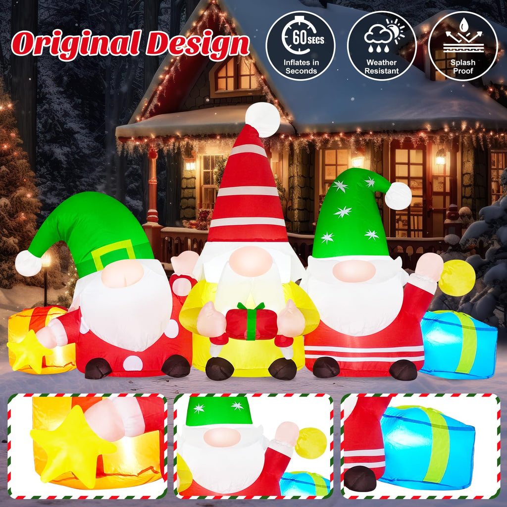 6FT Christmas Blow Up Gnome Inflatable Decoration with Glowing LEDs