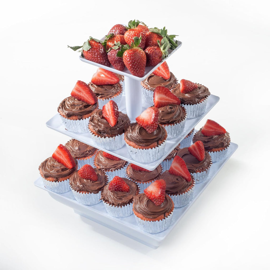 3-Tier Square Cupcake Stand, White, 10" x 12.5"