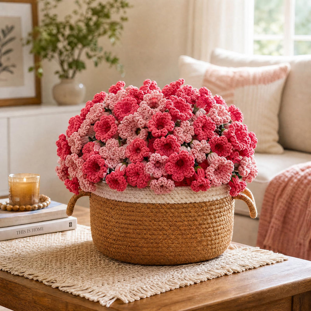 Crochet Flower Bouquet Throw Blanket, Handmade Knitted Blanket with Flowers, Cute Romantic Gift for Her Girlfriend