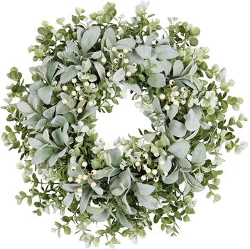 26 Inch Large Lambs Ear Wreaths for Front Door Spring Summer Lambs Leaves with White Berries, Artificial Greenery