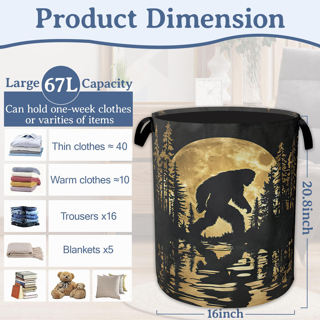 Big foot Laundry Basket,Oxford Cloth Forest Moon Laundry Hamper With Handle Foldable Portable Clothes Storage Basket