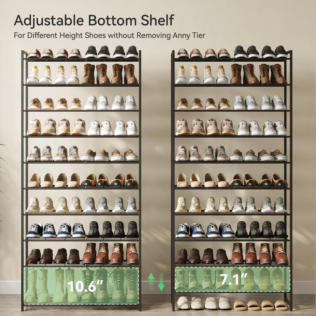 Shoe Rack for Closet, Metal Shoe Organizer, 10 Tier Garage Shoe Rack Max Holds 50 Pairs, Shoe Storage Shelf, Entryway