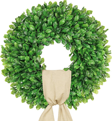 20 Inch Faux Round Boxwood Wreath, Weatherproof Wreaths for Front Door, Artificial Spring Summer Greenery Wreath