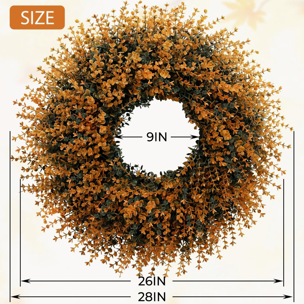 28" Large Fall Boxwood Wreaths for Front Door Decoration(Orange)