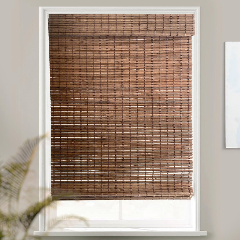 Custom Bamboo Shades | Rustic | Cordless Bamboo Roman Shades for Windows and Doors (Natural Woven) | Rustic Walnut