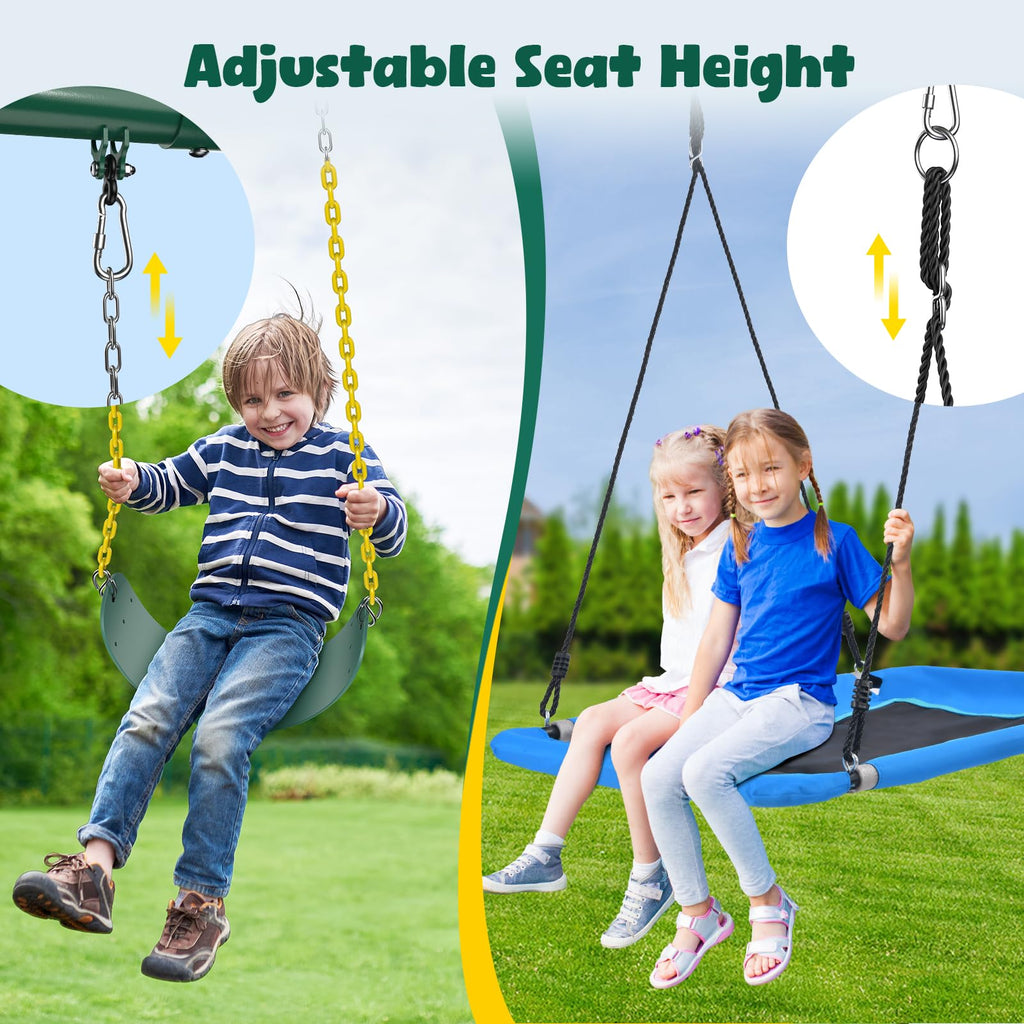 7.3ft Tall Swingset for Backyard with 3 Swings (White & Green)