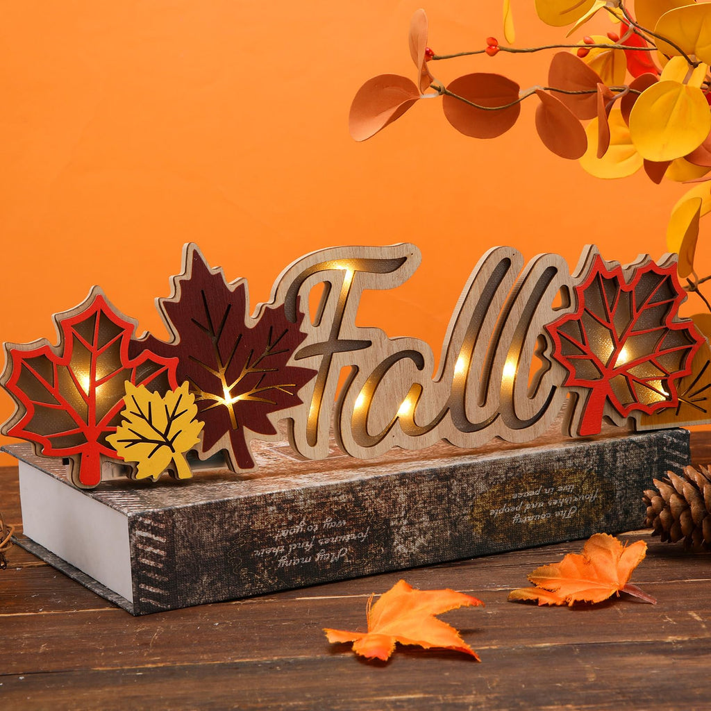 Fall Decor Thanksgiving LED Wooden Sign Rustic Tabletop Centerpiece