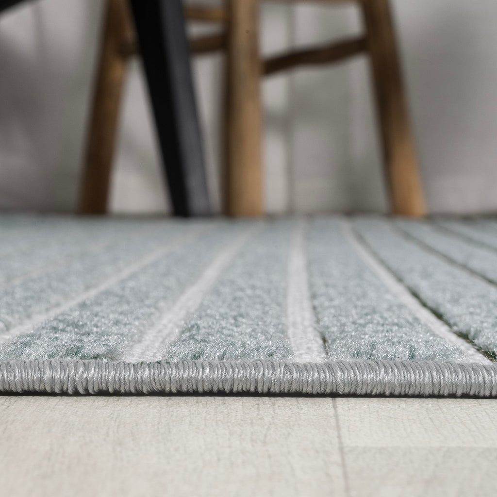 Aarhus High-Low Striped Blue Indoor/Outdoor Area Rug 8x10, Minimalist Geometric, Classic, Farmhouse, Cottage, Vintage