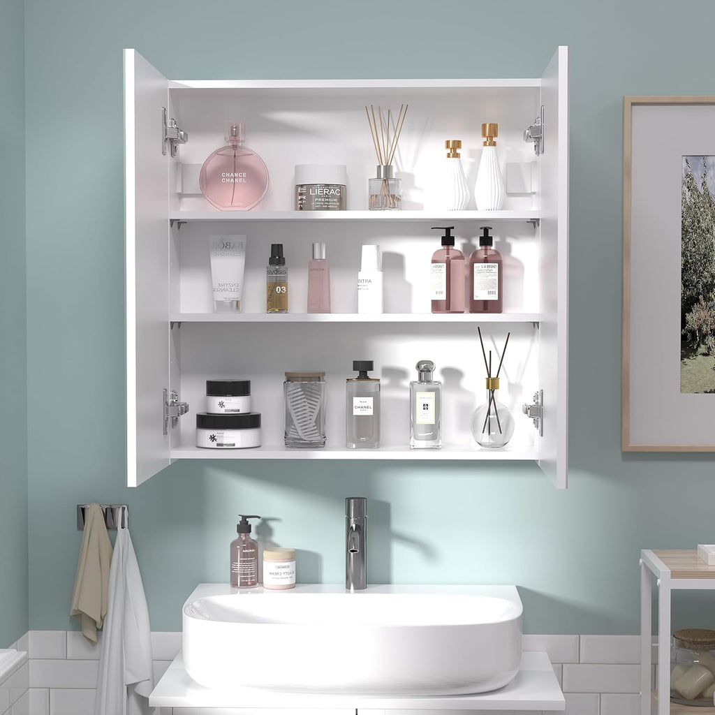 24x24 Bathroom Wall Cabinet, Saver Storage Cabinet, Medicine Cabinet with 2 Door and Adjustable Shelves,Flat-Pack