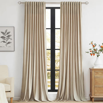 Champagne Polyester Velvet Curtains 96 inch Long,Set of 2 Panels Blackout Rod Pocket Back Tab Window Treatment Room