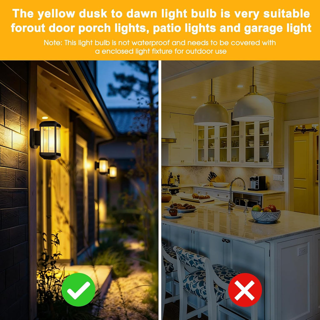 Dusk to Dawn Bug Light Bulbs Outdoor, 6W LED Yellow Bulb for Porch