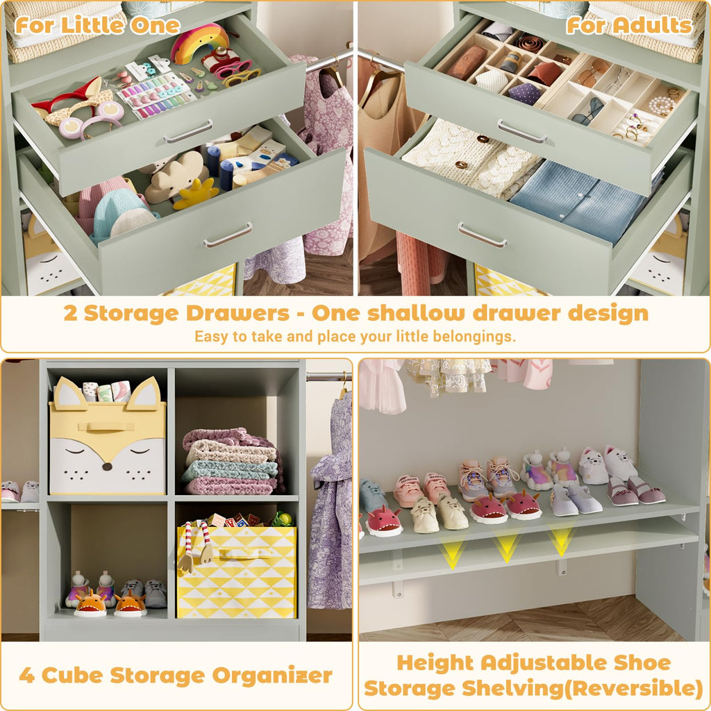 Closet System - 8FT Closet Organizer System with Wooden Drawers, 96" Closet Systems for Walk-In Closets with Cuttable