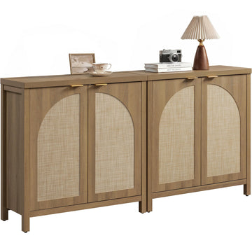 68"W Rattan Sideboard Buffet Cabinet with Storage Credenza Set of 2
