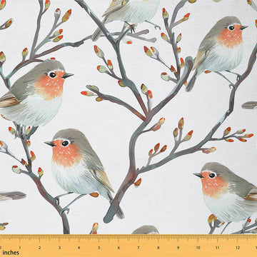 Cute Bird Soft Polyester No Stretch Fabric by The Yard White Flower Branches Plant DIY Fabric by The Yard Lovely