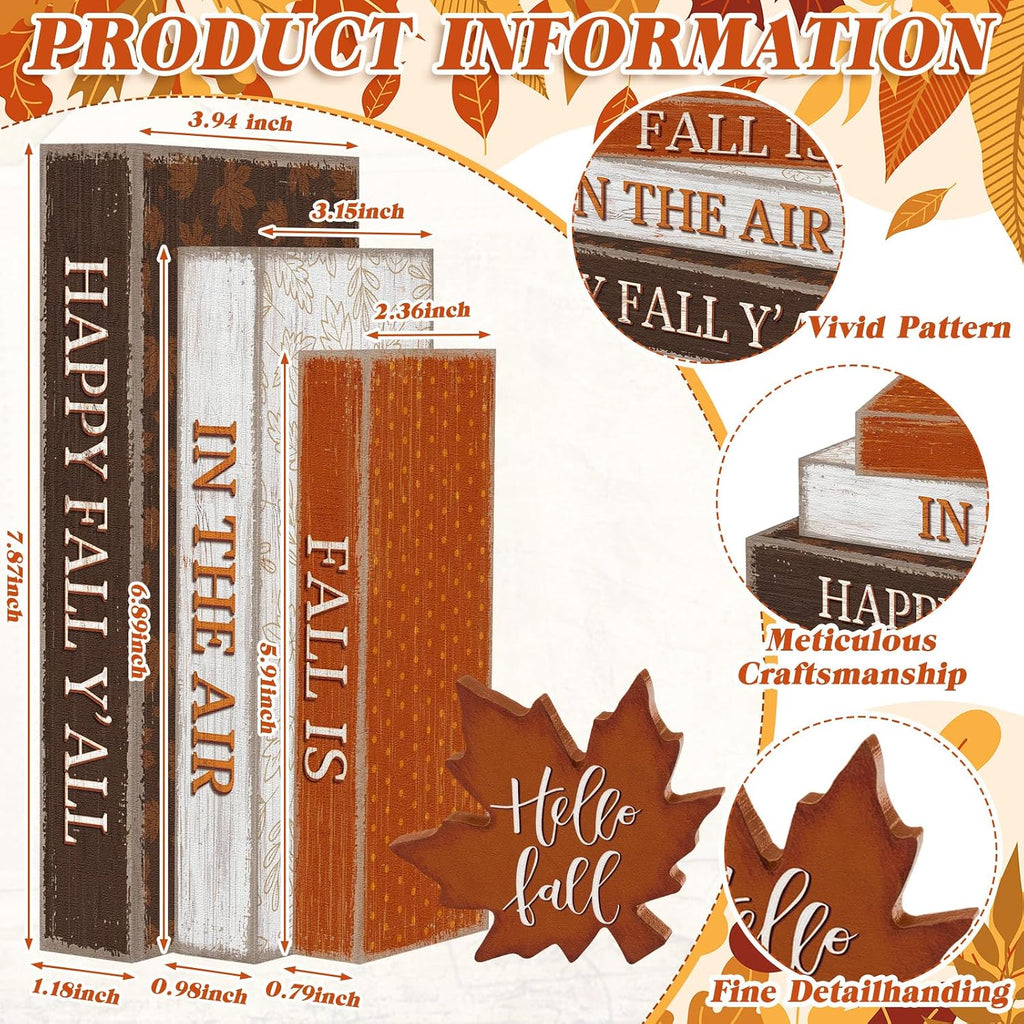 Fall Decor Wooden Maple Leaf Decoration Kitchen - Set of 4
