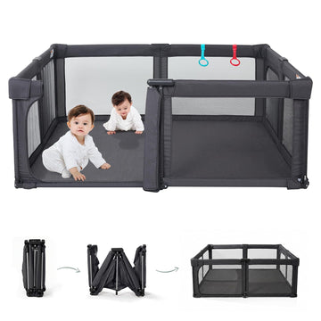 Baby Playpen, Pre-Assembled Foldable Playpen with Walk-in Door, 59"x 59" Large Baby Play Yard for Babies & Toddlers