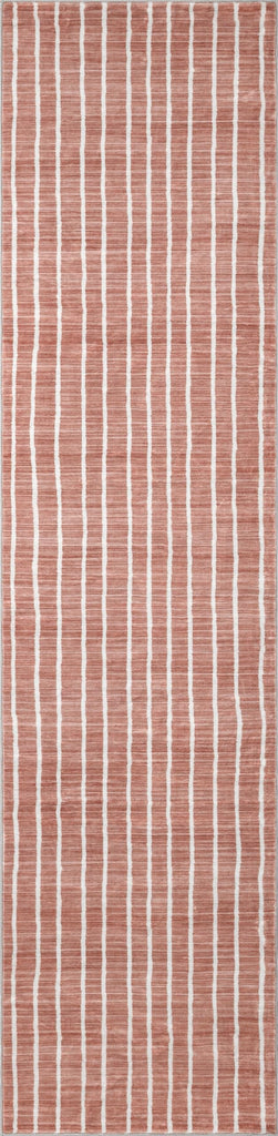 Washable Orton Distressed Ticking Stripe 2' x 8' Machine-Washable Polyester Runner Rug, Rose Clay and Cream