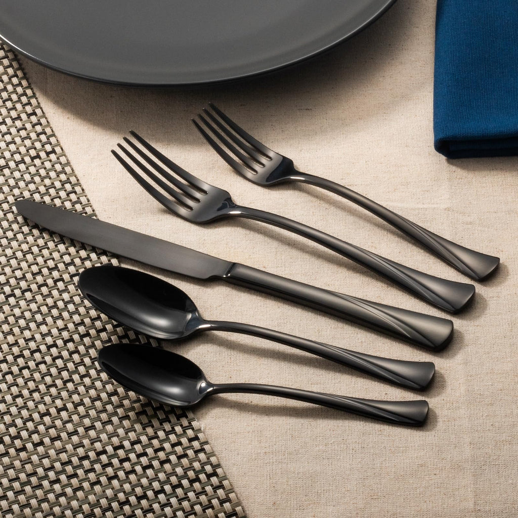 Alice Black Mirror 45-Piece Silverware Set Stainless Steel Flatware Set, Service for 8, Mirror Polished Cutlery