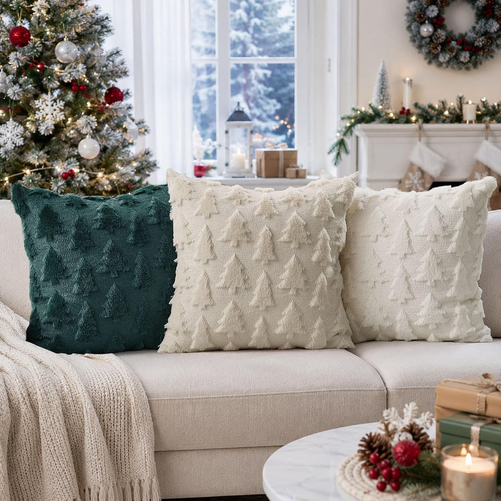 Christmas Tree Pillow Covers 18x18 Christmas Decor Beige - Set of 2