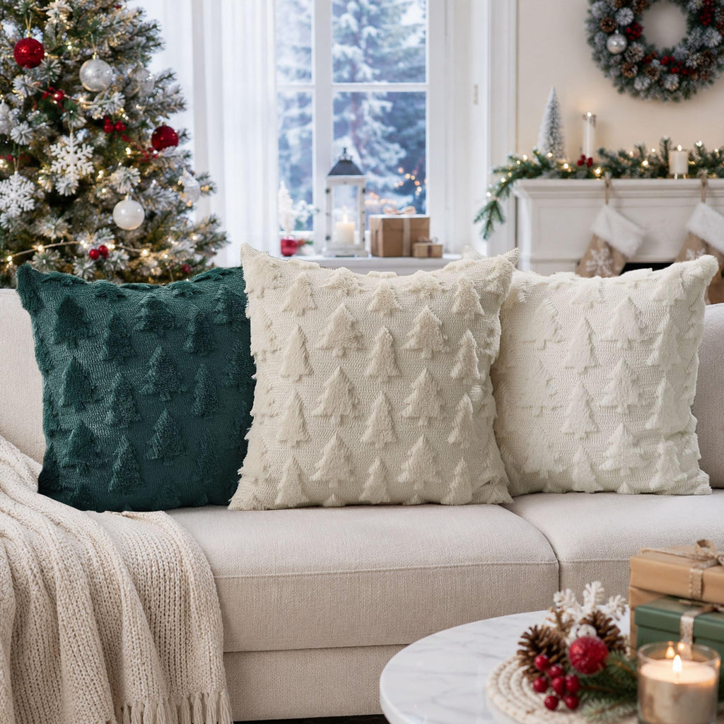 Christmas Tree Pillow Covers 22x22 Set of 2 Christmas Decor Green