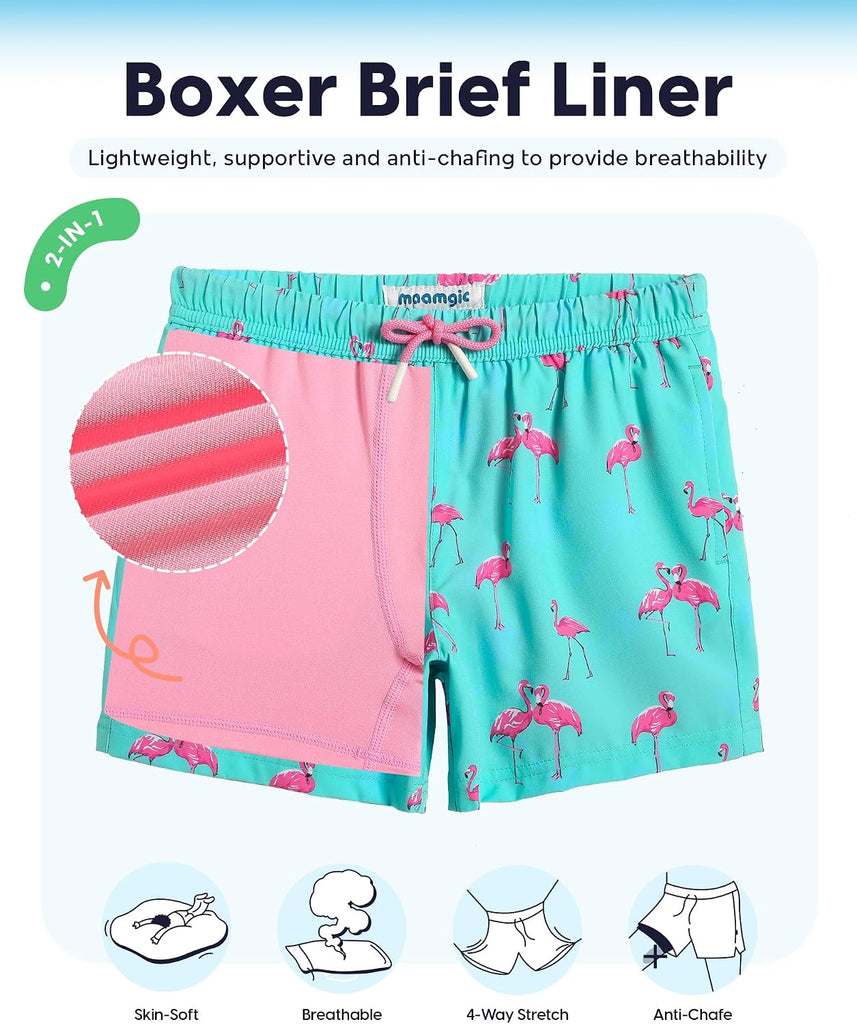 Boys Swim Trunks with Compression Liner Toddler Stretch Swim Shorts