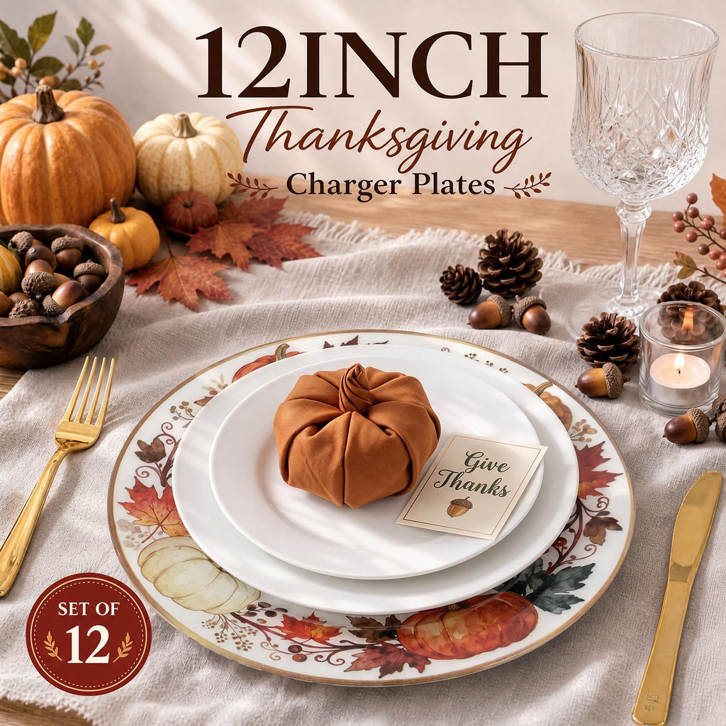 12PCS Thanksgiving Charger Plates 12Inch Fall Plastic Plates for Dinner